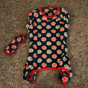 Festive Peppermint Patterned dog onesie/pajamas